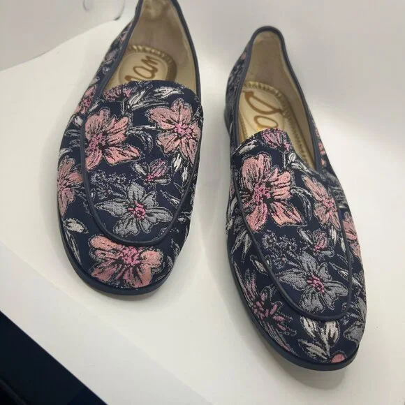 Sam Edelman Leon Moe Toe Embroidered Floral Print Blue & Pink Loafers- Size 9.5 - Picture 3 of 10
